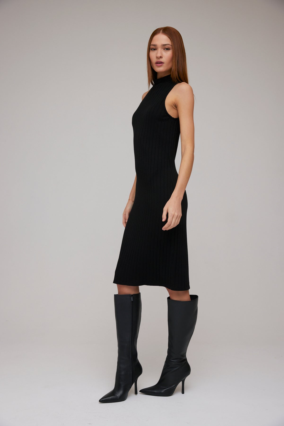 Turtleneck Sleeveless Midi Dress | Black