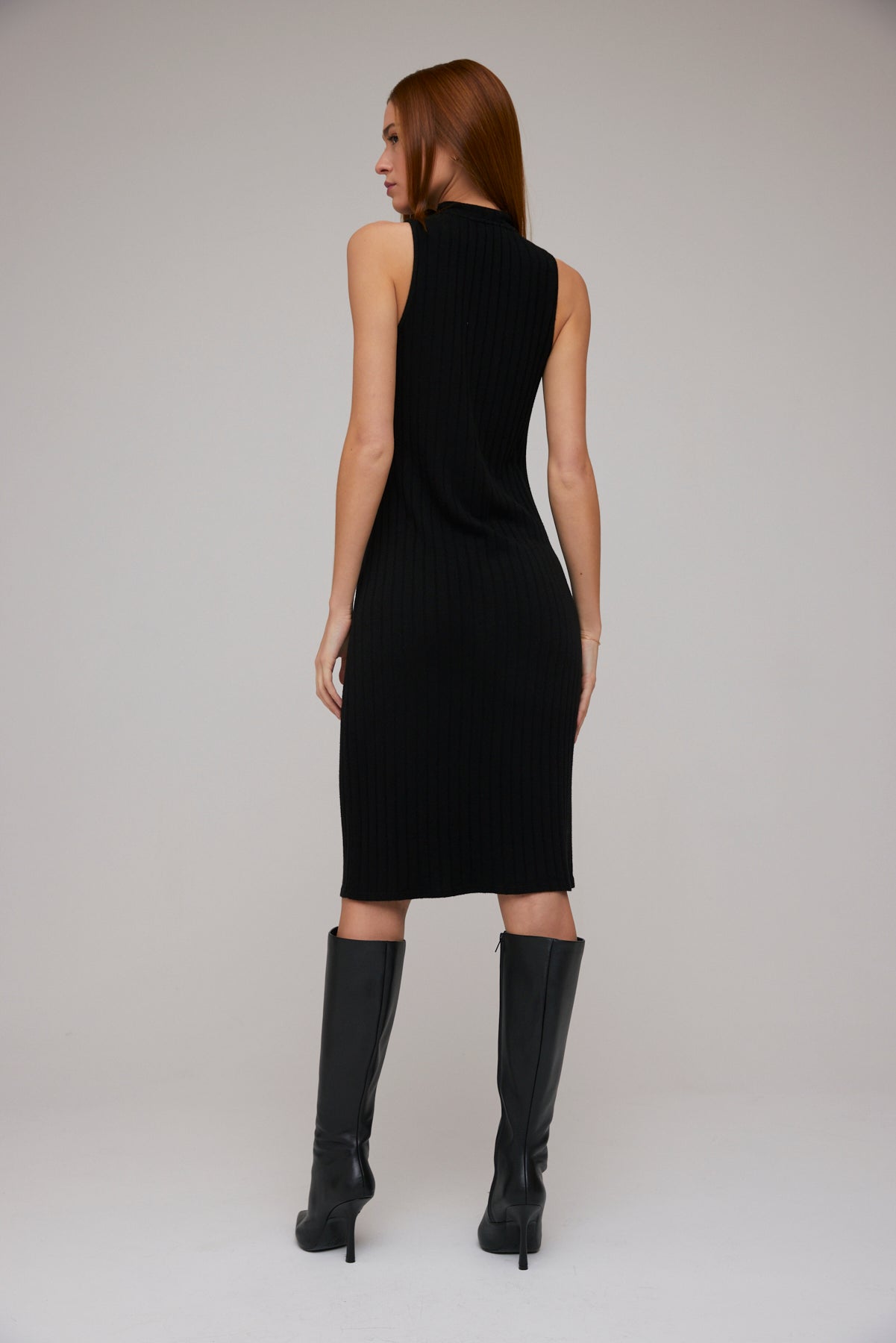 Turtleneck Sleeveless Midi Dress | Black