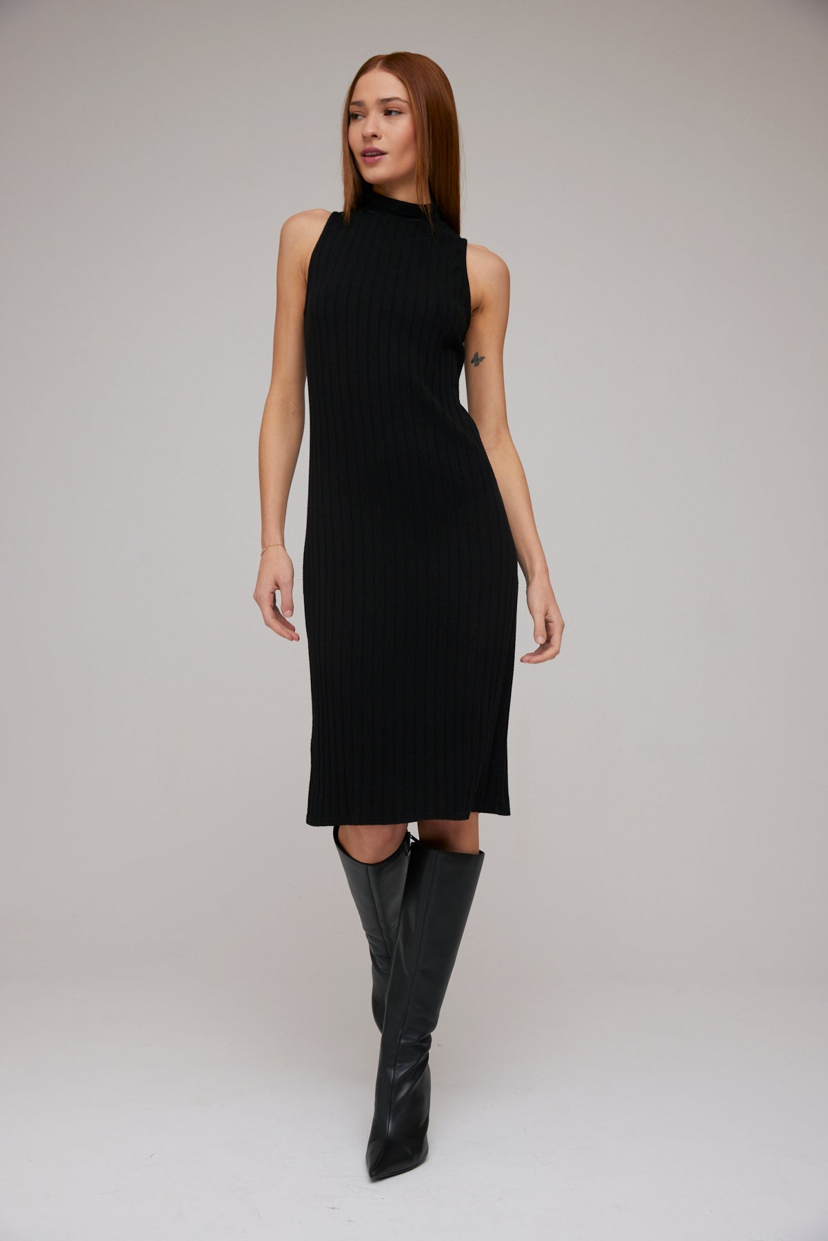 Turtleneck Sleeveless Midi Dress | Black