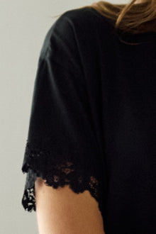 UNE PIECE-Lace Trim Sleep Tee Nightie BLACK