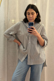 UNE PIECE-Striped Relaxed Button Up Shirt CHOCOLATE & WHITE
