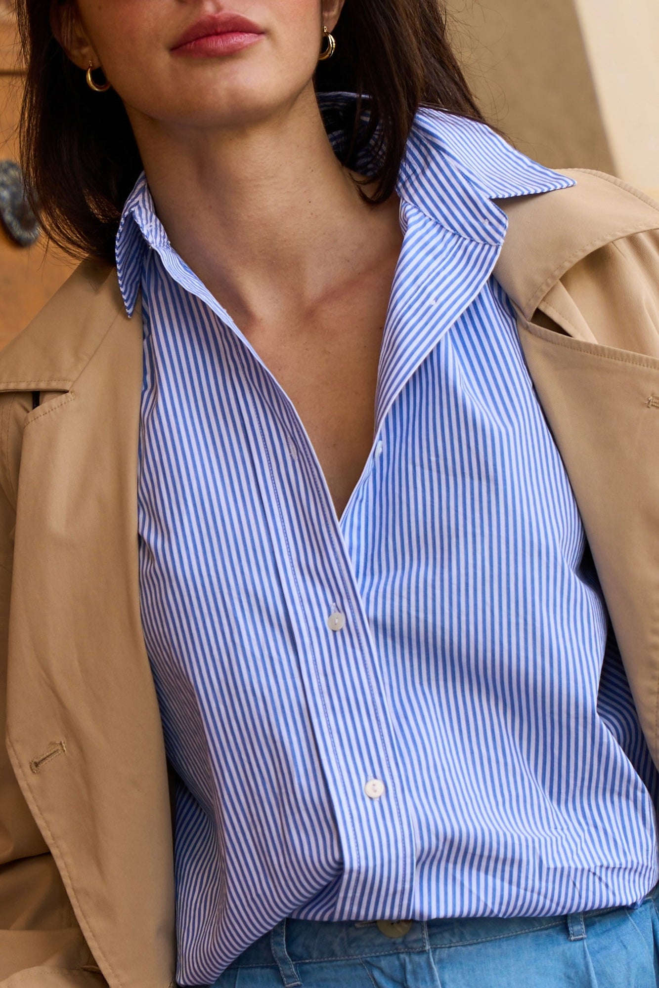 UNE PIECE-Striped Relaxed Button Up Shirt LIGHT BLUE & WHITE