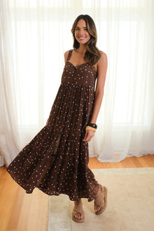UNE PIECE-Sweetheart Neckline Maxi Dress CHOCOLATE POLKA