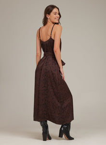 V-Neck Midi Dress | Brown Snake Print
