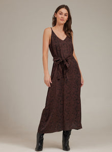 V-Neck Midi Dress | Brown Snake Print