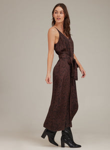 V-Neck Midi Dress | Brown Snake Print
