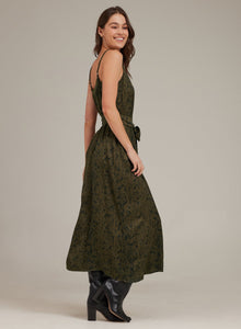 V-Neck Midi Dress | Olive Snake Print