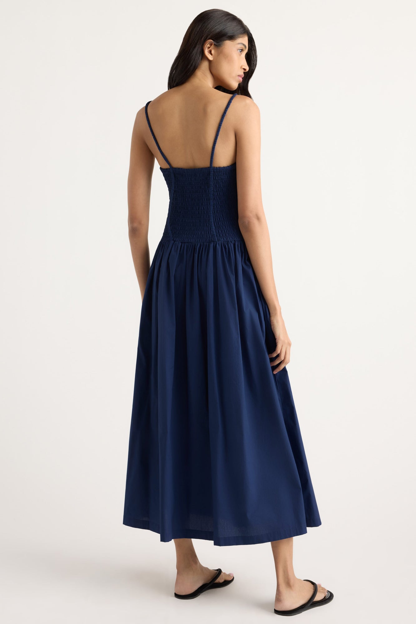 Arya | Venus Smocked Organic Cotton Midi Dress in Size Small