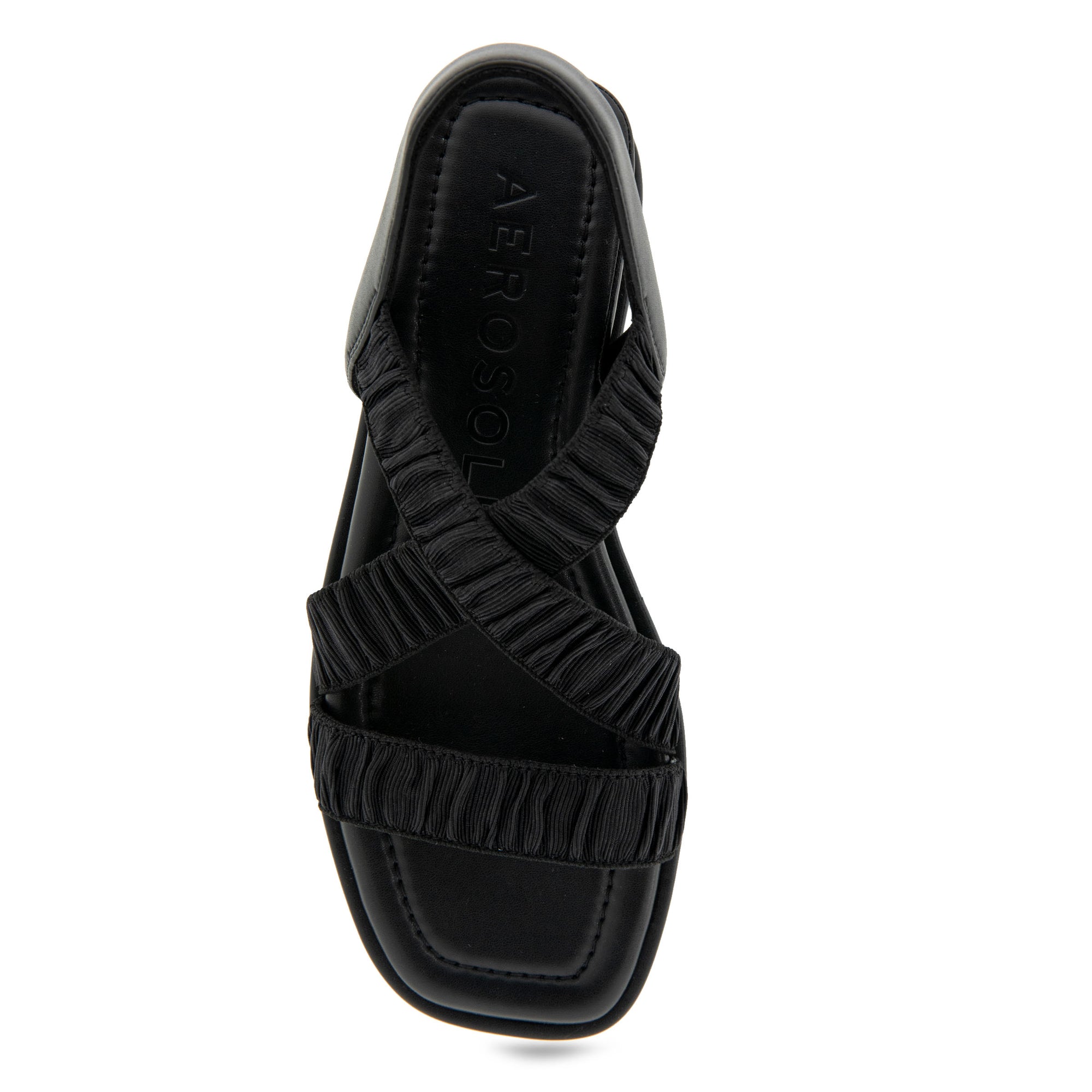 Bora Sandal Wedge | Black Rouched Elastic Fabric