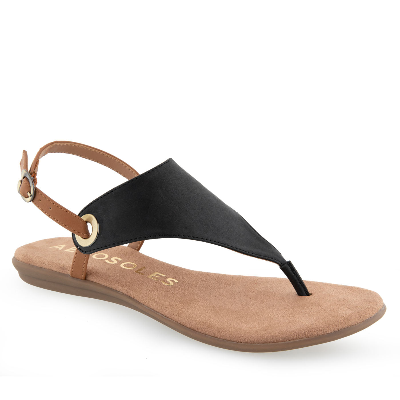 Conclusion Sandal Flat | Black/Tan Faux Calf