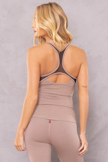 Women | Low Back Mesh Inset Sexy Tank with Bra | Woodsmoke
