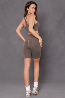 Women | Flat Waist Bike Short | Charcoal/Woodsmoke