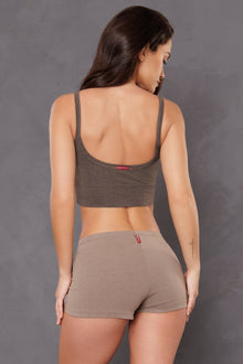 Women | Low Back V-Neck Midi Bra | Charcoal/Woodsmoke
