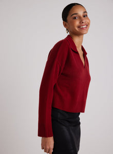Wool and Cashmere Blend Collared Sweater | Garnet Red