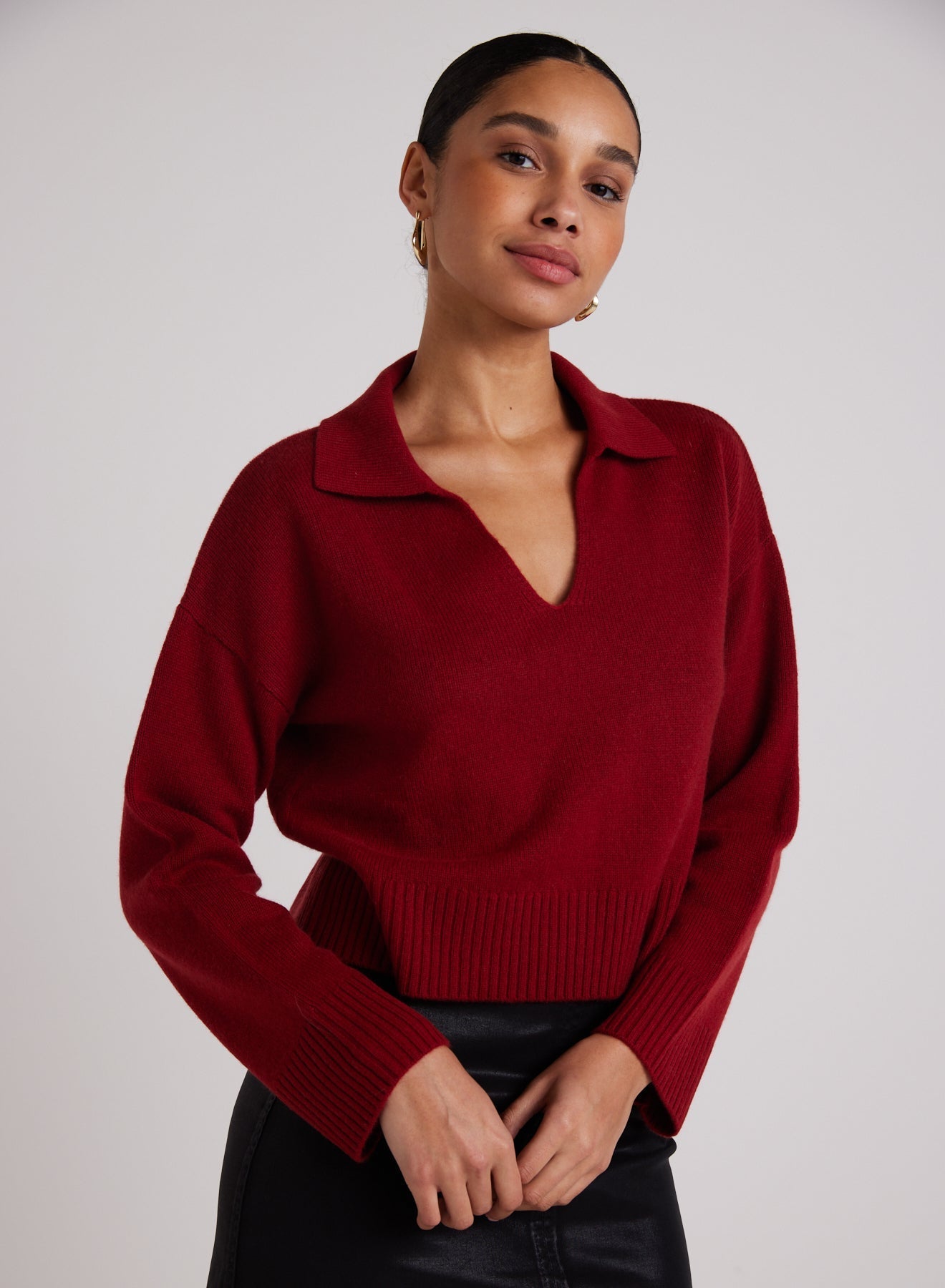 Wool and Cashmere Blend Collared Sweater | Garnet Red