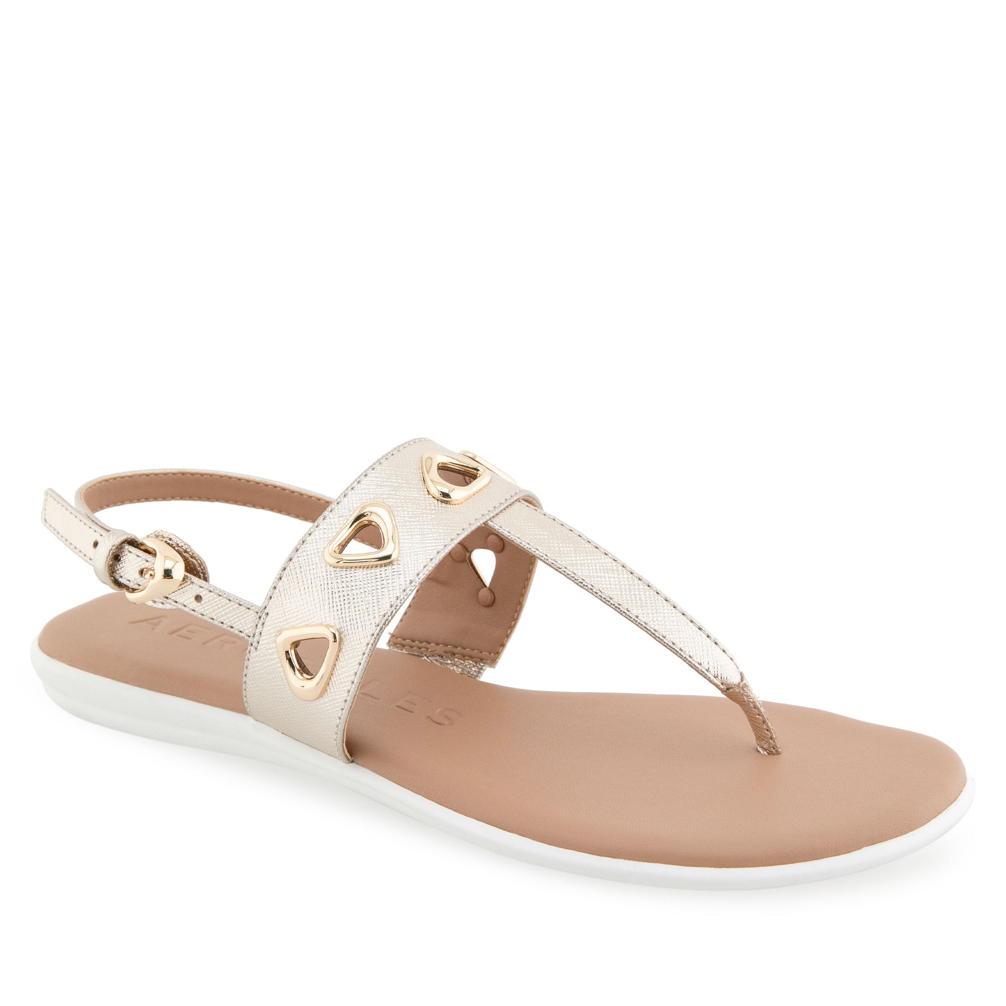 Iago Sandal Flat | Gold Metallic Textured Faux Leather