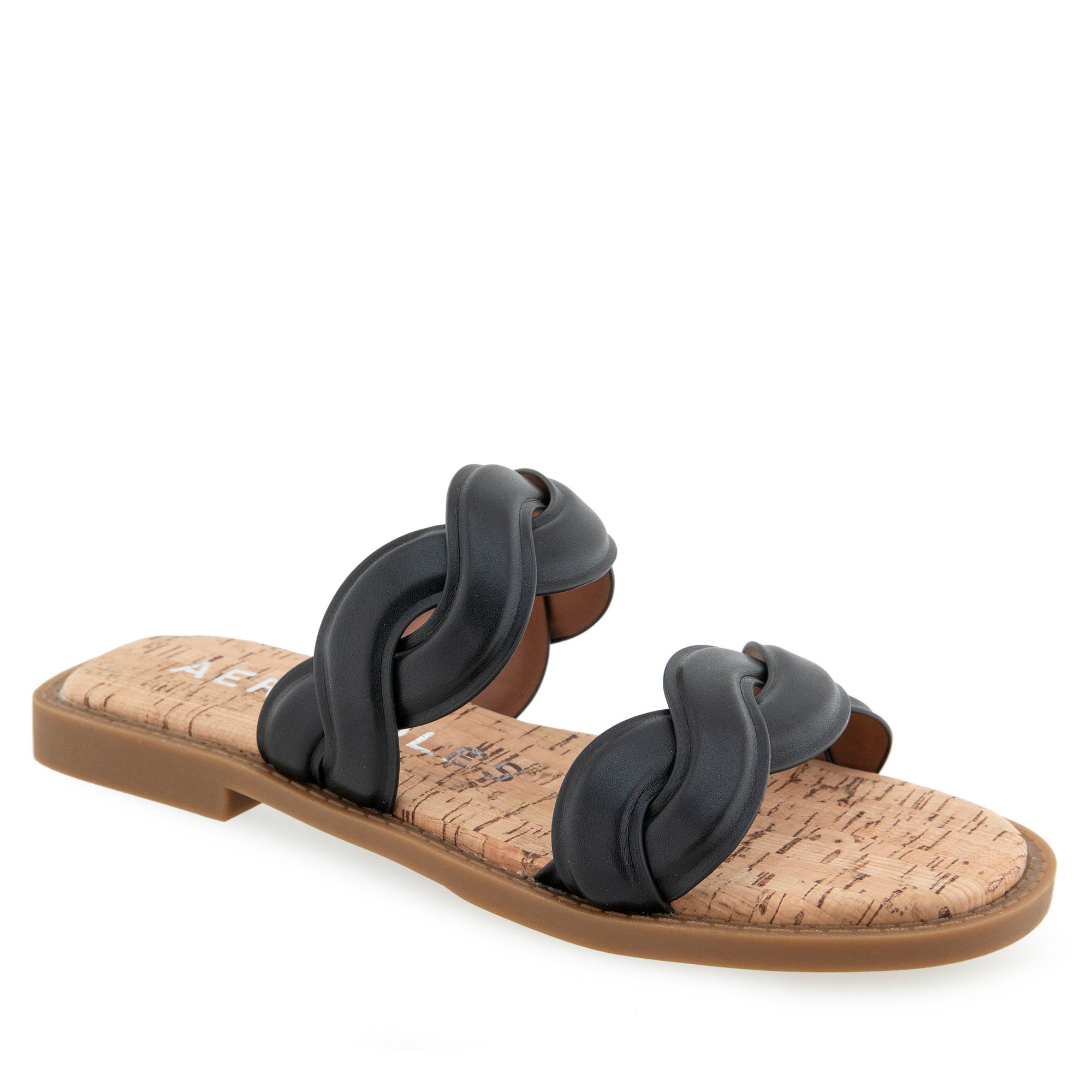 Colette Sandal Flat | Black Faux Leather