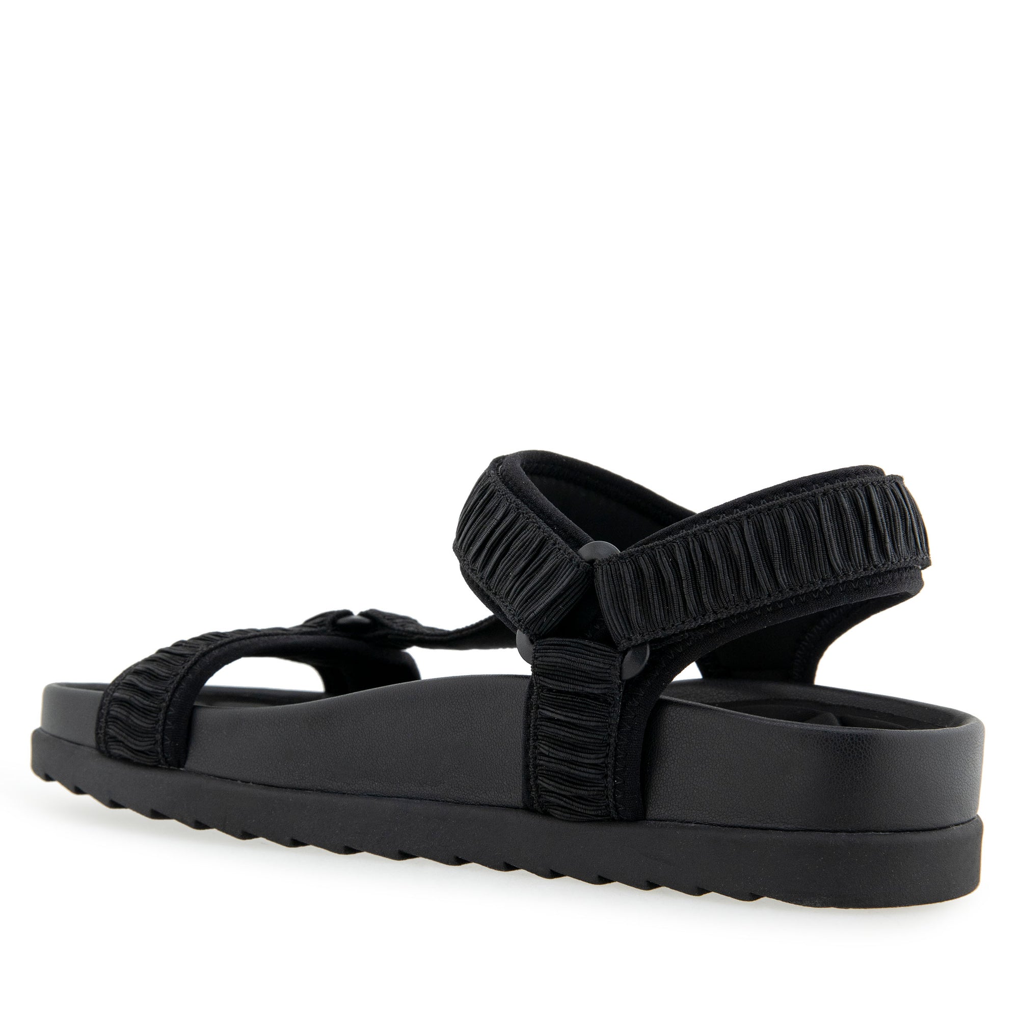 Latoya Sandal Footbed | Black Rouched Elastic Fabric