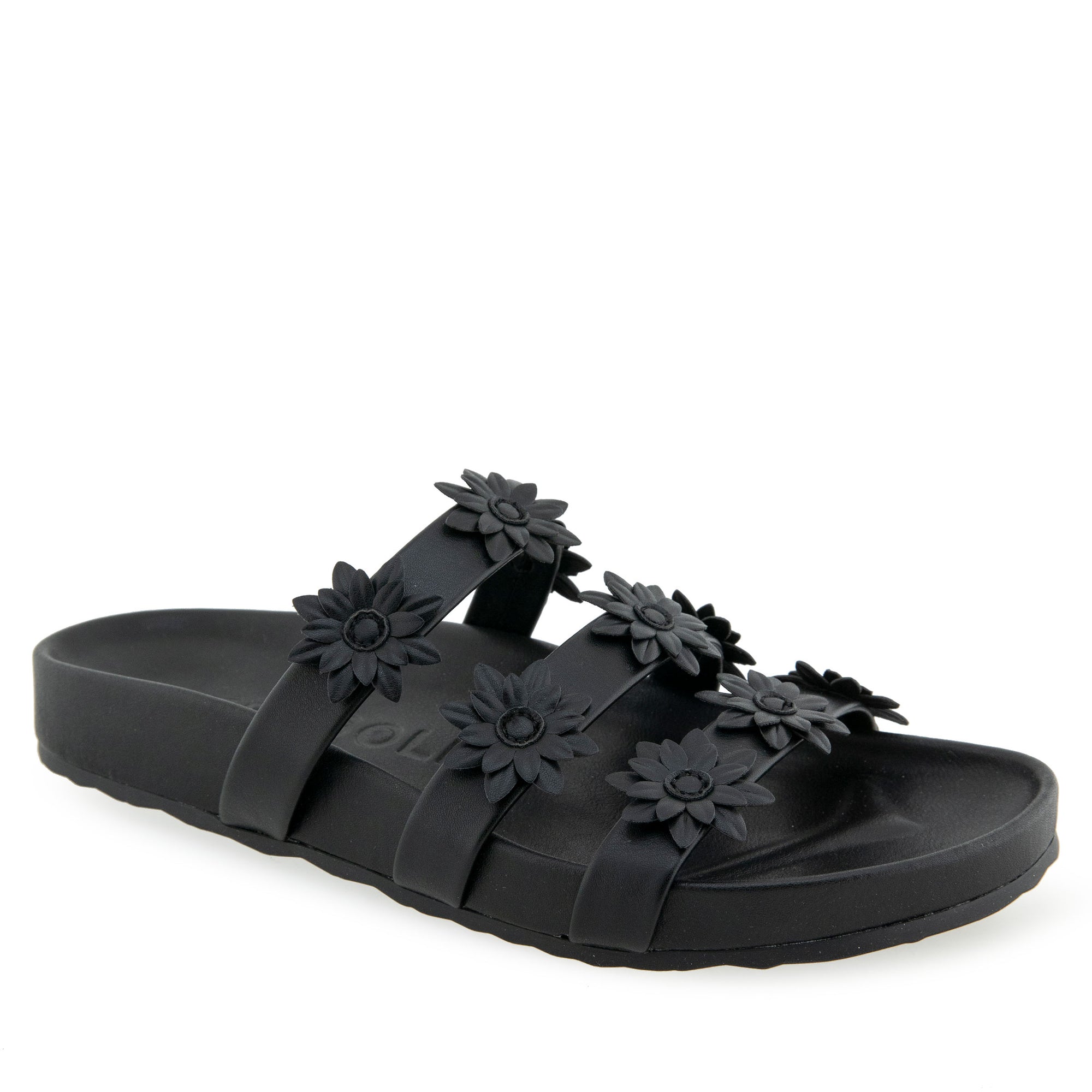 Leflor Sandal Footbed | Black Faux Leather