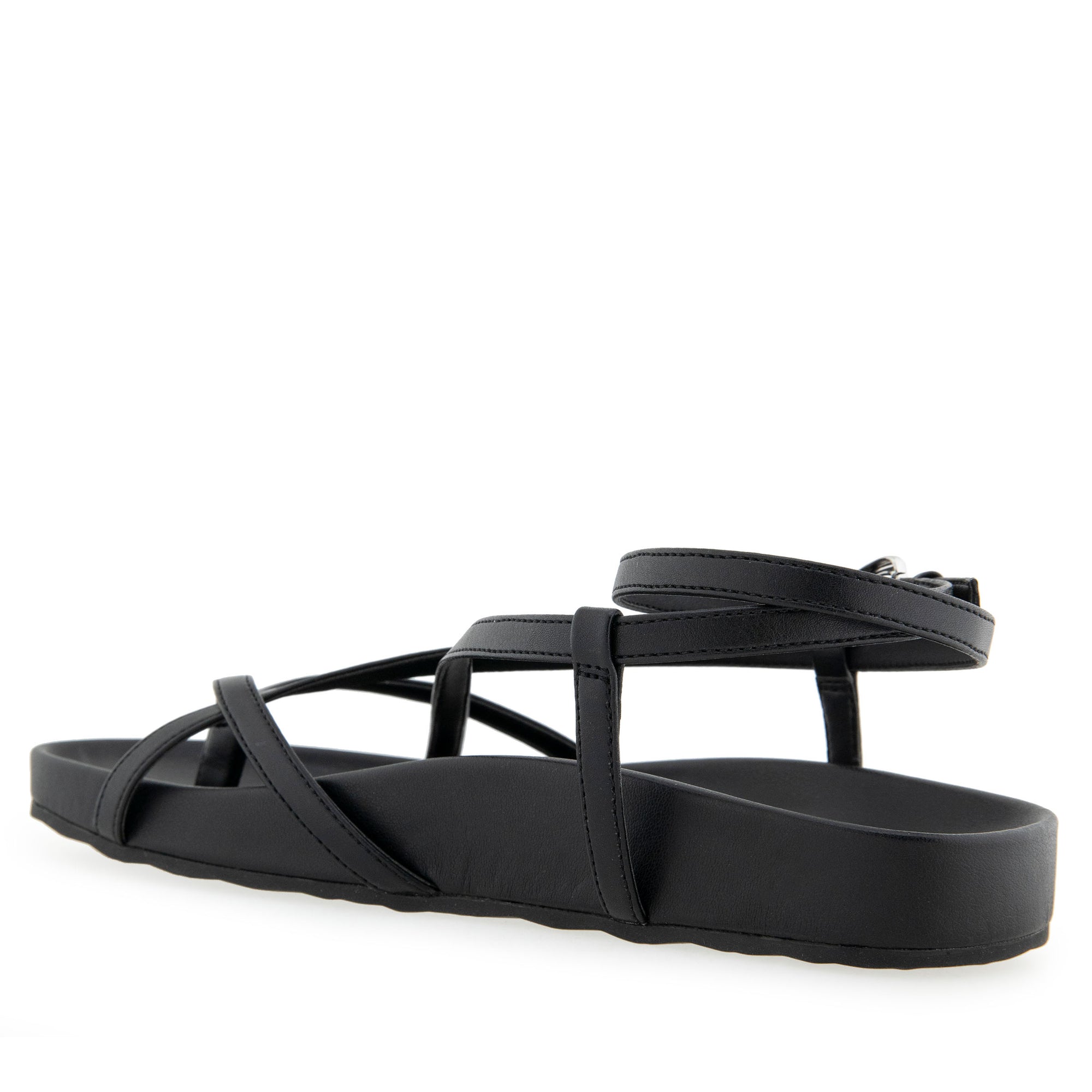 Leera Sandal Footbed | Black Faux Leather