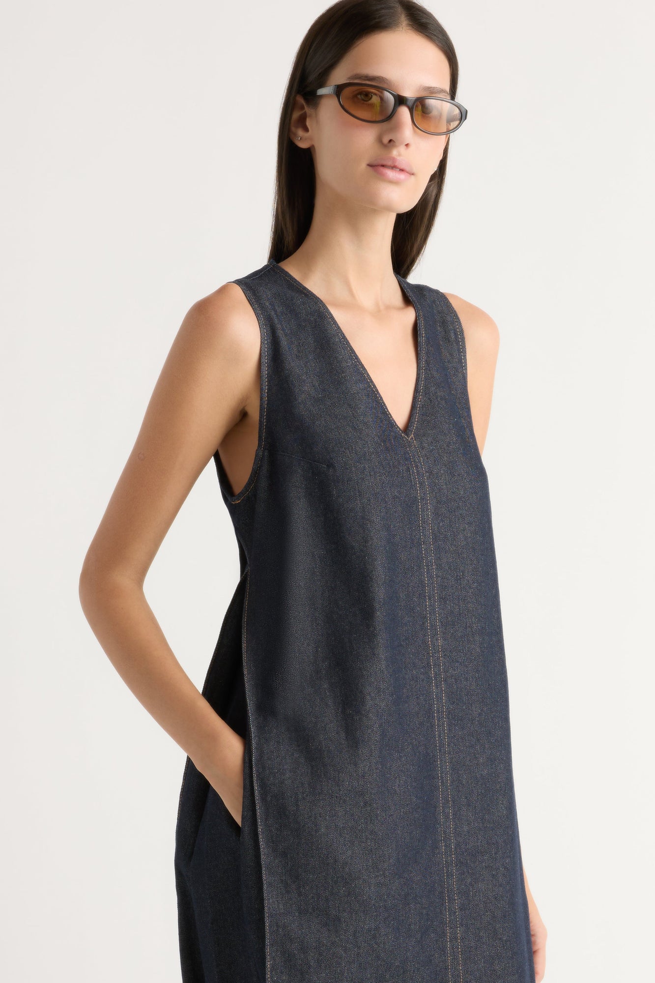 Karolina | Yusra Side-Pleat Dome Denim Dress in Size Extra Small