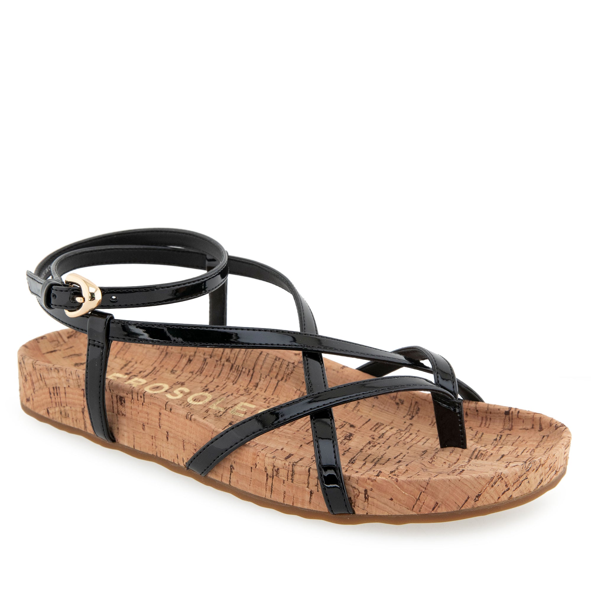 Leera Sandal Footbed | Black Faux Leather/Cork