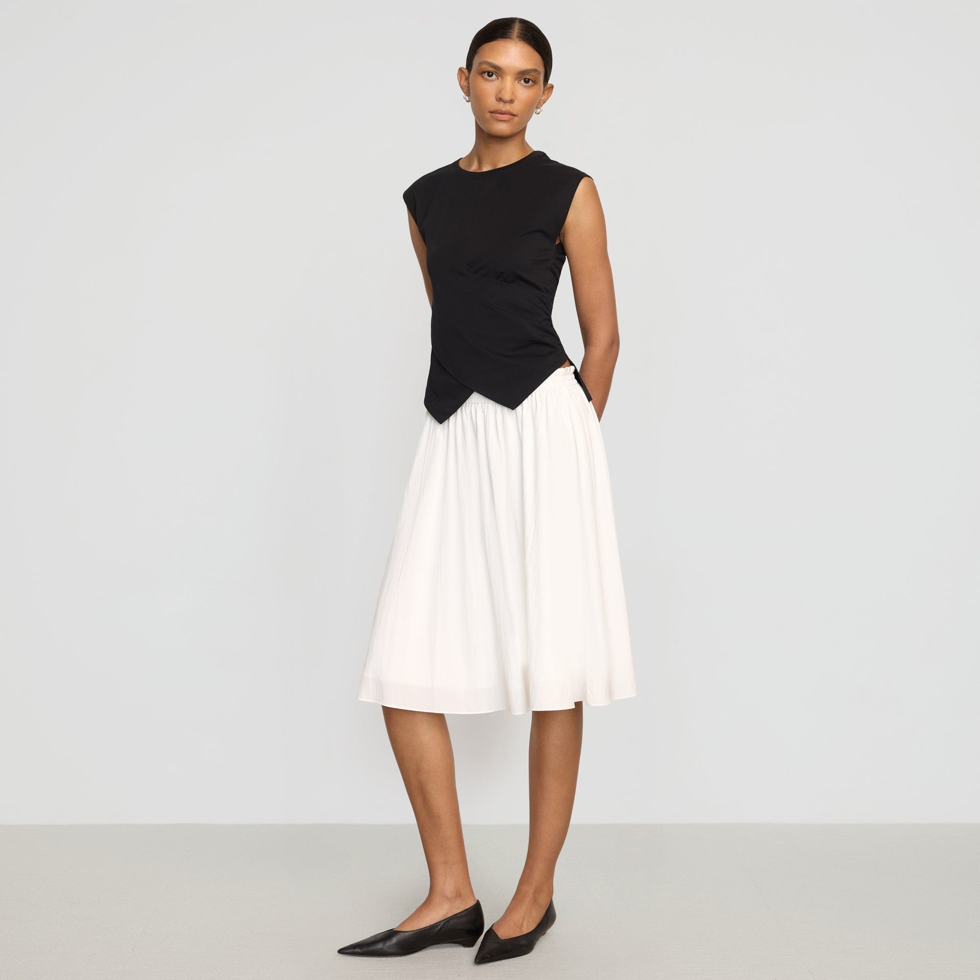 Zazie Shirred Stretch-Waist Midi Skirt | White