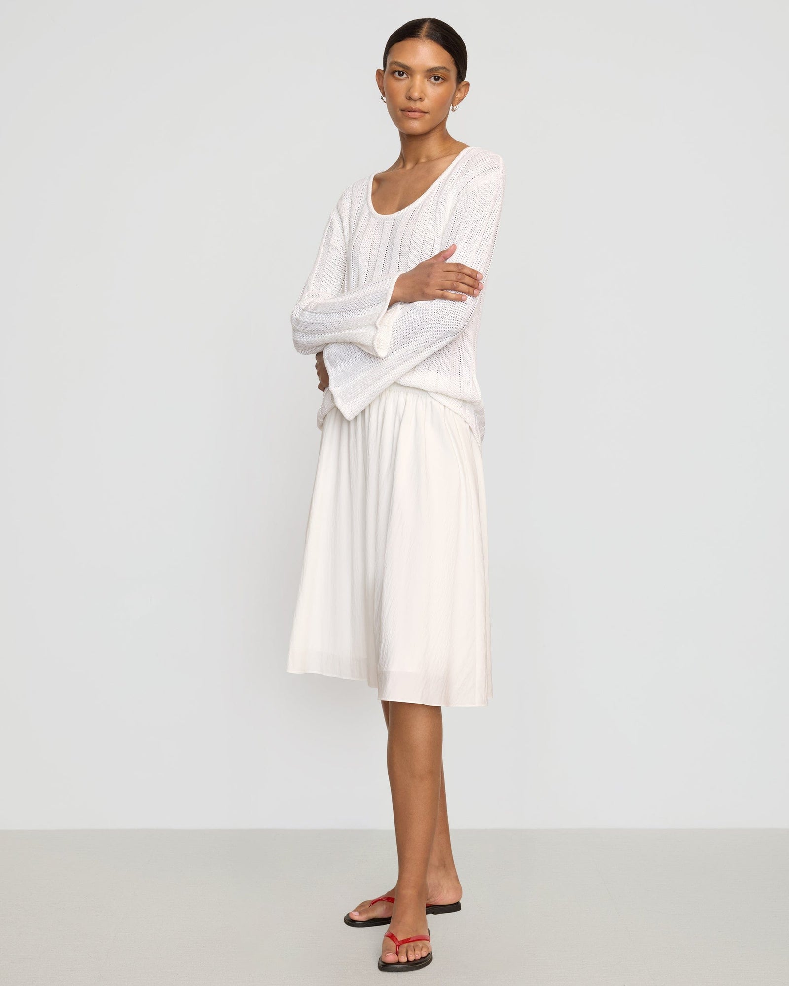 Vanessa | Zazie Shirred Stretch-Waist Midi Skirt in Size Small