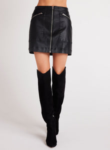 Coated Faux Leather Zip Mini Skirt | Black