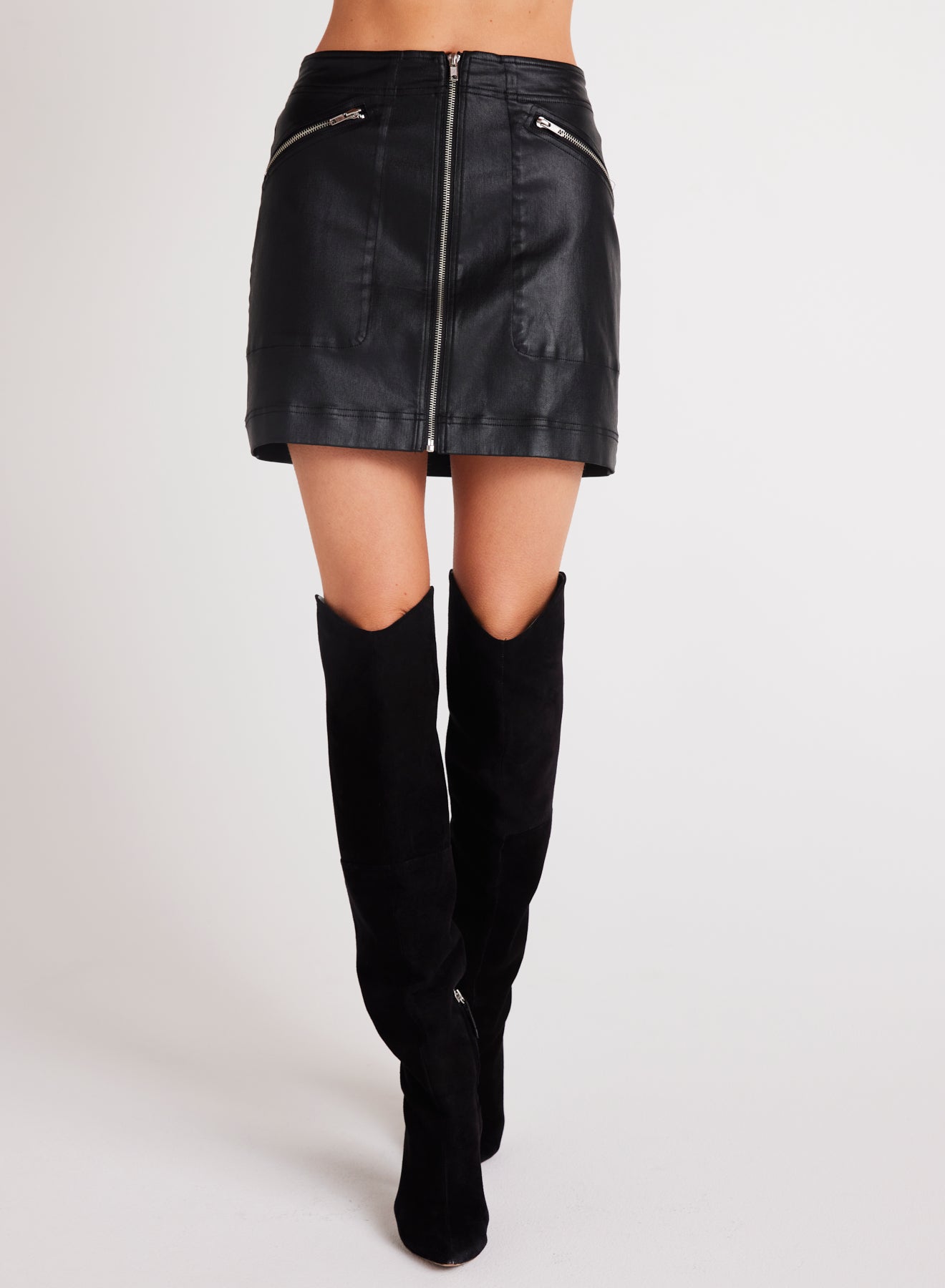 Coated Faux Leather Zip Mini Skirt | Black